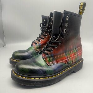 Dr Martens 1460 Tartan Plaid 8-Eye Black Blue Green Red Boots Womens Sz 7